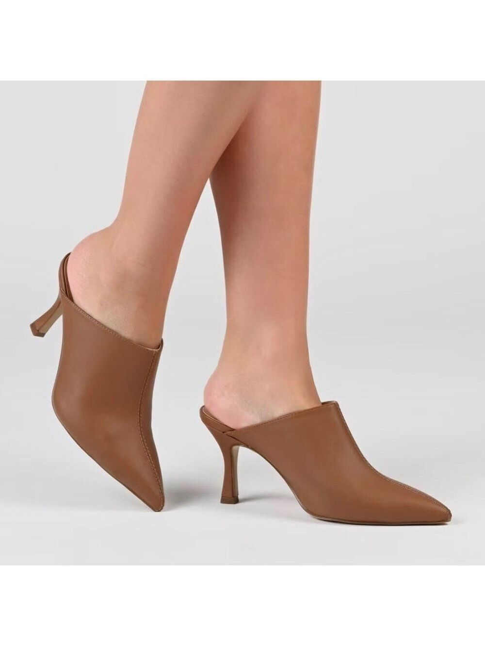 Journee Collection Shiyza Mules High Stiletto Pointed Toe Pumps in Tan - NWT